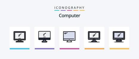 la línea de computadora llenó el paquete de 5 íconos que incluye . portátil... diseño de iconos creativos vector