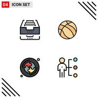 4 User Interface Filledline Flat Color Pack of modern Signs and Symbols of archive cd document basketball puzzle Editable Vector Design Elements