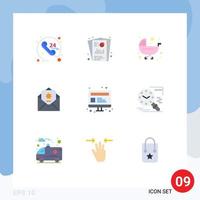 Mobile Interface Flat Color Set of 9 Pictograms of mail envelope seo report donation stroller Editable Vector Design Elements