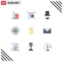 Pack of 9 Modern Flat Colors Signs and Symbols for Web Print Media such as dollar technology hipster learning book Editable Vector Design Elements