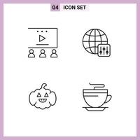 Mobile Interface Line Set of 4 Pictograms of online advertisement usa video tutorials server settings coffee Editable Vector Design Elements