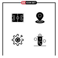 Group of 4 Modern Solid Glyphs Set for field configure pitch map gear Editable Vector Design Elements