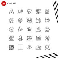 Group of 25 Modern Lines Set for monitor computer hair organic fruit Editable Vector Design Elements