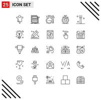 Pictogram Set of 25 Simple Lines of fork meditation wireframe concentration study Editable Vector Design Elements