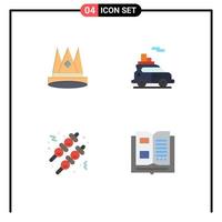 Mobile Interface Flat Icon Set of 4 Pictograms of crown vehicle first auto food Editable Vector Design Elements