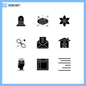 9 conjunto de glifos sólidos universales para aplicaciones web y móviles boletín de correo electrónico documento naturaleza correo electrónico web elementos de diseño vectorial editables vector