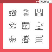 Group of 9 Modern Outlines Set for iot science machine gravity transport Editable Vector Design Elements