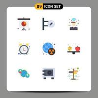 9 Creative Icons Modern Signs and Symbols of nuclear morning on clock alarm Editable Vector Design Elements