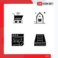 Solid Glyph Pack of 4 Universal Symbols of trolly browser shopping mosque web Editable Vector Design Elements