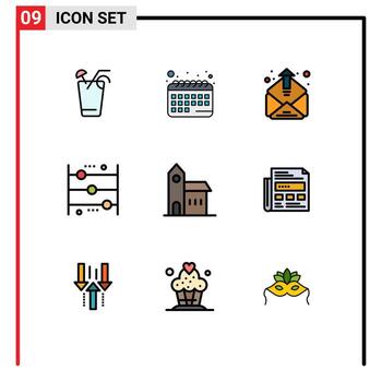 9 User Interface Filledline Flat Color Pack of modern Signs and Symbols of christian learning email counting calculating Editable Vector Design Elements