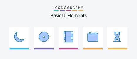 Elementos básicos de la interfaz de usuario azul 5 paquete de iconos que incluye la carga. vaso. video. año. día. diseño de iconos creativos vector