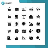 Modern Set of 25 Solid Glyphs Pictograph of bathroom security media secure web server social Editable Vector Design Elements