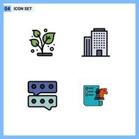 Pictogram Set of 4 Simple Filledline Flat Colors of grow message plant house business Editable Vector Design Elements