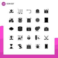 Group of 25 Solid Glyphs Signs and Symbols for portfolio world arrow planet earth Editable Vector Design Elements