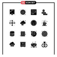 Set of 16 Vector Solid Glyphs on Grid for study learning browser knowledge social media Editable Vector Design Elements