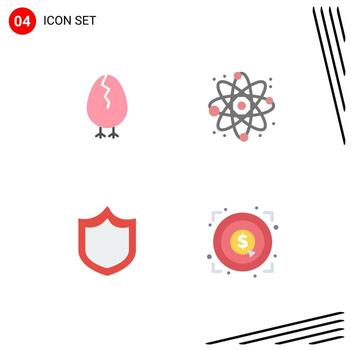 4 Flat Icon concept for Websites Mobile and Apps chicken shield happy science achievement Editable Vector Design Elements