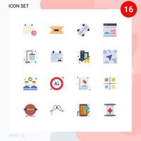 Mobile Interface Flat Color Set of 16 Pictograms of calender water skateboard shower design Editable Pack of Creative Vector Design Elements