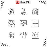 Modern Set of 9 Outlines and symbols such as technology connection weight cloud down Editable Vector Design Elements