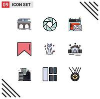 conjunto de 9 iconos de ui modernos símbolos signos para vestido de novia vestido foto bandera en línea elementos de diseño vectorial editables vector