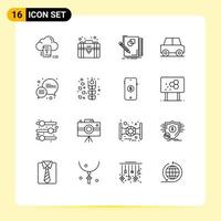 User Interface Pack of 16 Basic Outlines of vehicles car private automobile draw Editable Vector Design Elements