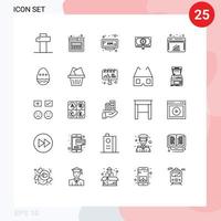 Set of 25 Modern UI Icons Symbols Signs for internet chart clock dollar search Editable Vector Design Elements