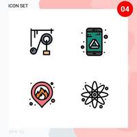 Mobile Interface Filledline Flat Color Set of 4 Pictograms of device location science machine google atom Editable Vector Design Elements