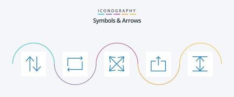 Paquete de 5 iconos azules de símbolos y flechas que incluye . zoom. flechas vector