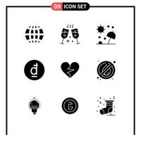 Universal Icon Symbols Group of 9 Modern Solid Glyphs of like heart sea vietnamese currency Editable Vector Design Elements