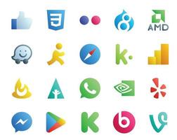 20 Social Media Icon Pack Including google play yelp browser nvidia forrst vector