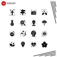 16 Universal Solid Glyphs Set for Web and Mobile Applications mass weapon medicine camera love dose Editable Vector Design Elements