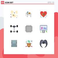 Set of 9 Modern UI Icons Symbols Signs for billboard patch heart mechanics car Editable Vector Design Elements