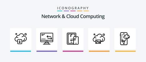 paquete de iconos de la línea 5 de red y computación en la nube, incluido el móvil. nube. computadora portátil. tecnología. conexión. diseño de iconos creativos vector