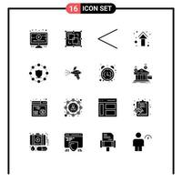 Pack of 16 creative Solid Glyphs of protection computing left straight up Editable Vector Design Elements