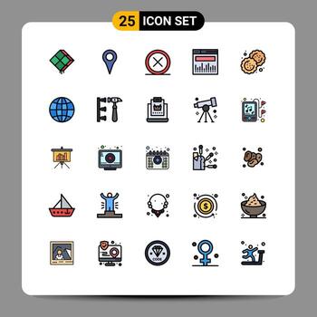 25 User Interface Filled line Flat Color Pack of modern Signs and Symbols of baking data pin analytics exit Editable Vector Design Elements