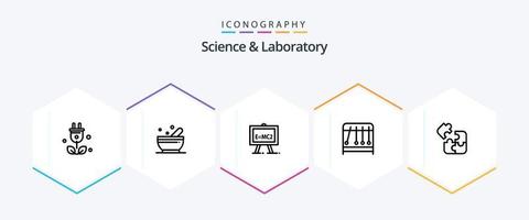 paquete de iconos de ciencia de 25 líneas que incluye la solución. rompecabezas. fórmula. rompecabezas. péndulo vector