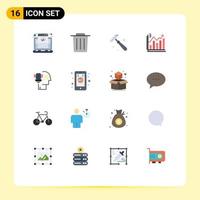 Pictogram Set of 16 Simple Flat Colors of protection personal data protection construction graph business Editable Pack of Creative Vector Design Elements