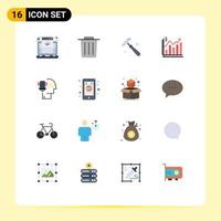 Pictogram Set of 16 Simple Flat Colors of protection personal data protection construction graph business Editable Pack of Creative Vector Design Elements