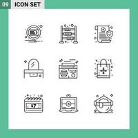 User Interface Pack of 9 Basic Outlines of radio dresser medical drawer beauty Editable Vector Design Elements