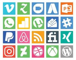 paquete de 20 íconos de redes sociales que incluye instagram fiverr utorrent rss paypal vector