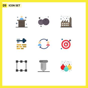 Flat Color Pack of 9 Universal Symbols of replace avatar digital login lock Editable Vector Design Elements