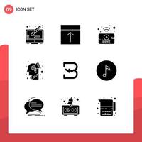 Group of 9 Modern Solid Glyphs Set for burst strategy page plan news Editable Vector Design Elements