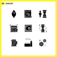 Set of 9 Commercial Solid Glyphs pack for deposit search clock local person Editable Vector Design Elements