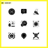 Set of 9 Vector Solid Glyphs on Grid for chat powder leg measuring spoon coffee Editable Vector Design Elements