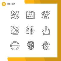 9 User Interface Outline Pack of modern Signs and Symbols of cereals vacation business umbrella summer Editable Vector Design Elements