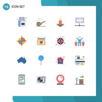 paquete de color plano de 16 símbolos universales del servidor de base de datos de destino centro de datos de navidad paquete editable ligero de elementos creativos de diseño de vectores