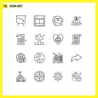 16 iconos creativos, signos y símbolos modernos de gráficos, gestión de fantasmas móviles, elementos de diseño de vectores editables de negocios
