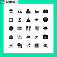 Pack of 25 Modern Solid Glyphs Signs and Symbols for Web Print Media such as disease aid fashion cardio fitness Editable Vector Design Elements