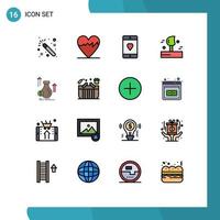 Modern Set of 16 Flat Color Filled Lines and symbols such as dollar money heart winter weather Editable Creative Vector Design Elements