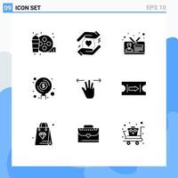 User Interface Pack of 9 Basic Solid Glyphs of gestures investment card funds finance Editable Vector Design Elements