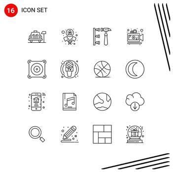 Set of 16 Vector Outlines on Grid for device engine erroneously electric movie Editable Vector Design Elements